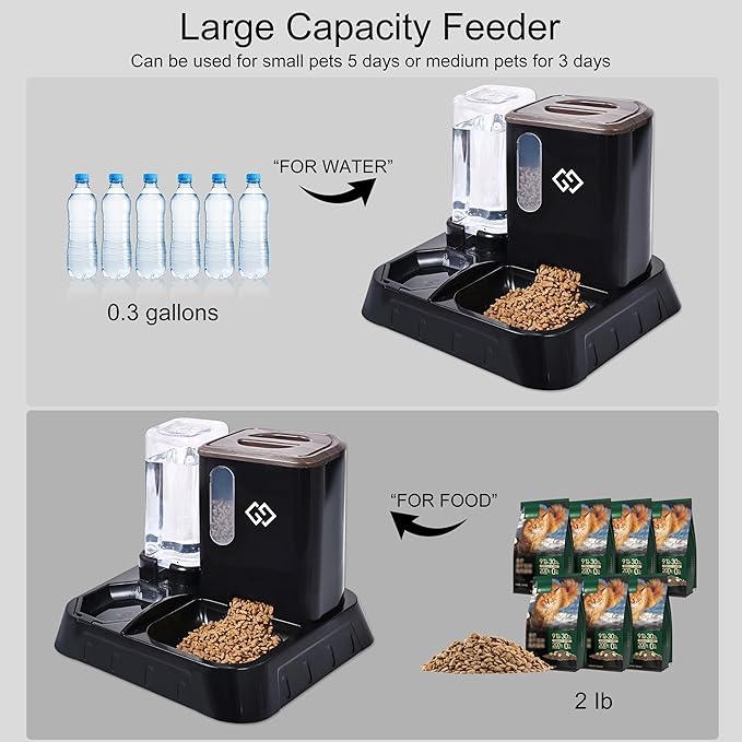 Gravity Cat Feeder & Automatic Water Dispenser – 3-in-1 Cat Feeding Station with Absorbent Feeding Mat, Spill-Proof Automatic Cat Feeder for Indoor Cats, Small Dogs & Multi-Pet Homes