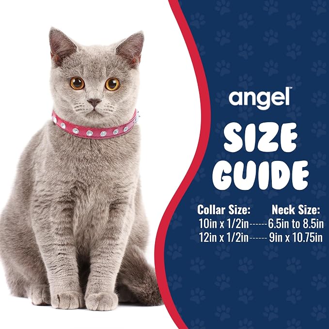 Angel, Athens Red Rhinestone Elastic Break-Away Leather Cat Collar, 12" x 1/2", Safety Stretch Release