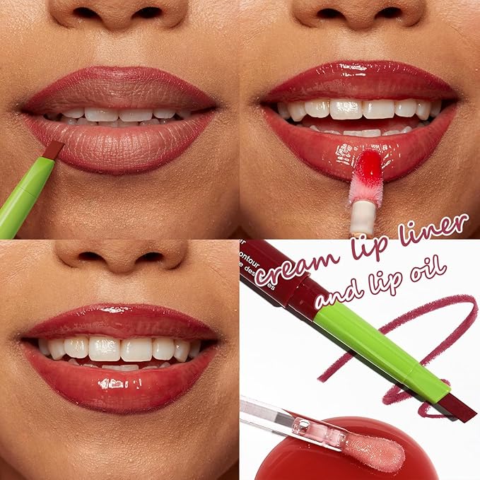 Matte Finish Lip liner and Nourishing Lip Gloss Kit for Women, High Pigmented Natural Nude Pink Red Brown Lip Pencil Makeup Long Lasting Moisturizing Plumping Lip Oil Gloss Winter Care (#03)