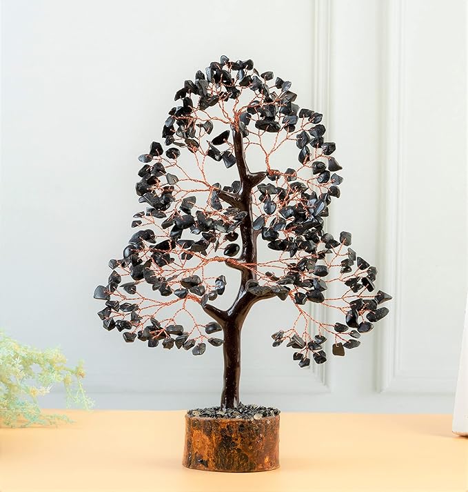 Crocon Black Tourmaline Tree of Life - Crystal Gemstone Chakra Healing Stone - Feng Shui Money Tree - Handmade Spiritual Crystal Gifts