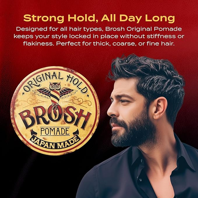 BROSH Original Pomade with Strong Hold & Classic Shine, Lightweight Water-Based Hair Styling Cream for Men, 1.4 Oz Travel Size
