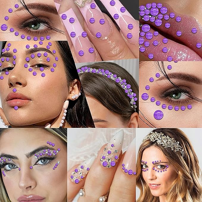 3555pcs Self Adhesive Face Gems for Makeup, Festival Jewels, Hair Gems, Rhinestone Stickers for Face, Eye, Makeup, Nail, Body, Crafts 5sheets (purple-3/4/5/6/8mm)