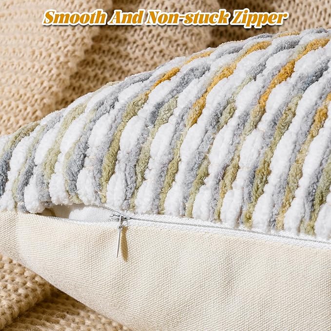 Set of 2 Boho Chenille Pillow Cover Decorative Tufted Pillowcase for Couch Bed Sofa Bedroom Living Room Modern 12 x 20-Inch Grey