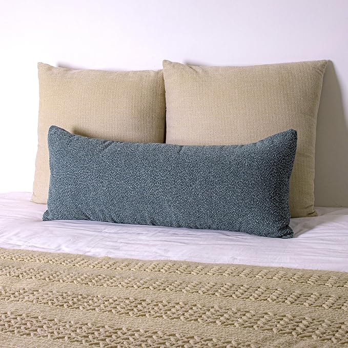JoraLion 14x36 Boucle Lumbar Pillow Cover, Dusty Blue Woven Texture Neutral Long Pillow Cover Breathable Cushion Case for Couch Sofa Bed Living Room Home Decor (Cover Only)