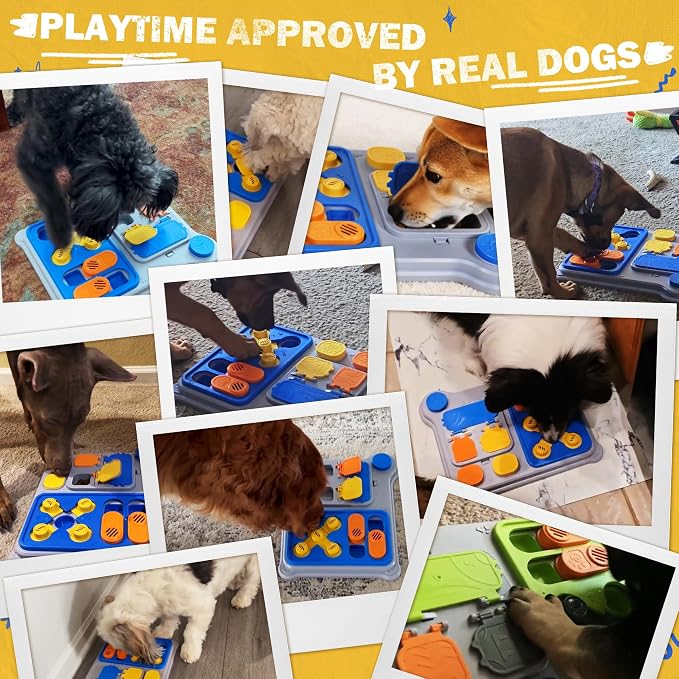 Dog Puzzle Toy, Dog Enrichment Toys, Level 1 Interactive Treat Dispensing Toy for Dogs, Slow Feeder for Mental Stimulation, Non-Slip Base, Detachable Easy-Clean Tray, Blue