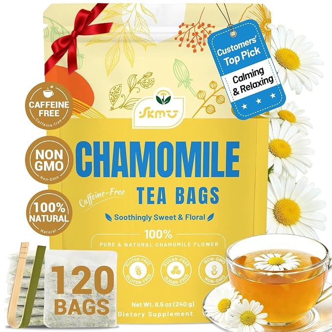 SKMTT Chamomile Tea Bags, 120 Count (2g/bag) - Premium Chamomile Flower Herbal Tea for Relaxation, Caffeine Free & Non-GMO, No Additives