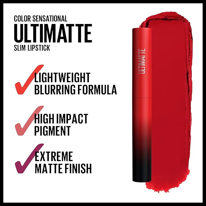 MAYBELLINE Color Sensational Ultimatte Matte Lipstick, Non-Drying, Intense Color Pigment, More Ruby, Ruby Red, 1 Count (Pack of 2)