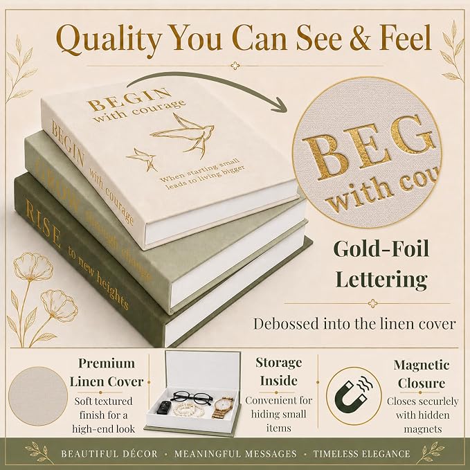 Decorative Books for Home Decor | Elevate your Bookshelf Decor with Coffee Table Books (Fake Books Set of 3) | Faux Books for Decoration | Hollow Book Box with Hidden Storage | Decorative Storage Box
