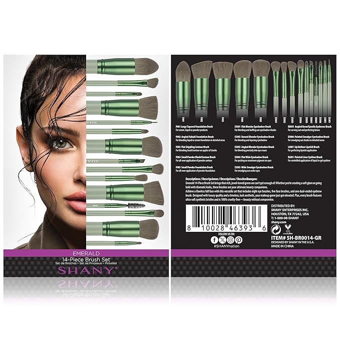 SHANY14 Piece Makeup Brush Set – Elite Cosmetics Brush Collection - Complete Kabuki, Eyes, Face, powder, foundation Makeup Brush Set - Emerald