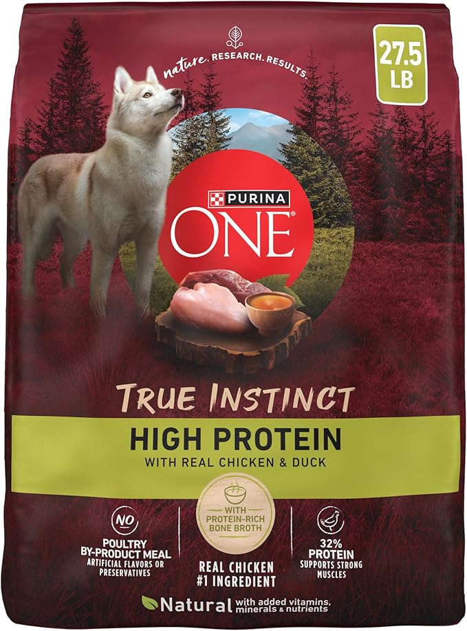 Purina ONE True Instinct High Protein Dog Food, Chicken & Duck, 27.5 lb Bag | Dry dog food, with 32% protein for strong muscles, natural with added vitamins, minerals and nutrients