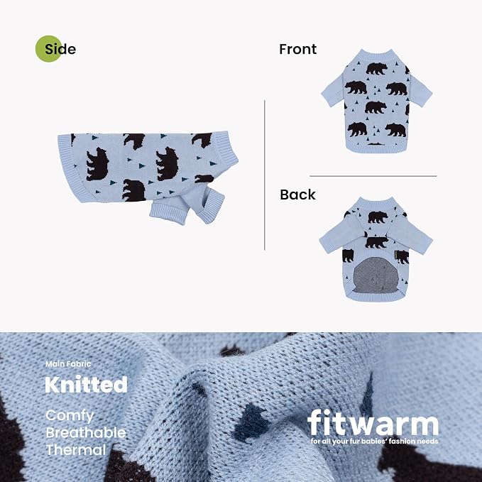 Fitwarm Polar Bear Dog Jacquard Sweater, Cozy Winter Clothes for Small Dogs Boy Girl, Knitted Pet Outfit, Light Blue, Black, Large