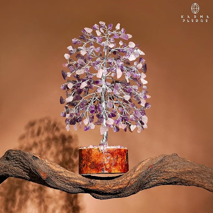 Healing Crystal Tree of Life for Birthday Gifts for Women, Mom, Sister, Friends Brings Good Luck, Money, Positivity, Reiki Healing, Handmade Feng Shui Boho Decor for Home & Office - Rose, Amethyst