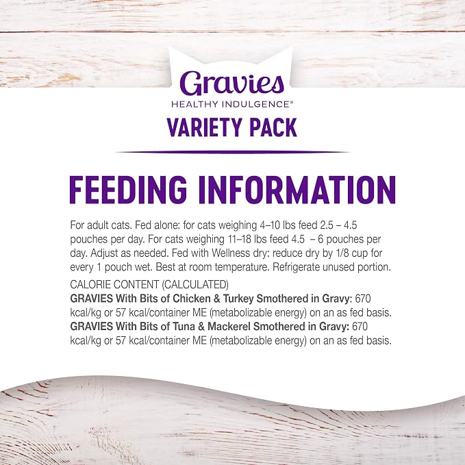 Wellness Healthy Indulgence Gravies Variety Pack Adult Wet Cat Food, Natural, Protein Rich, Grain Free, 2 Flavors, 3 oz, Pack of 8 Pouches