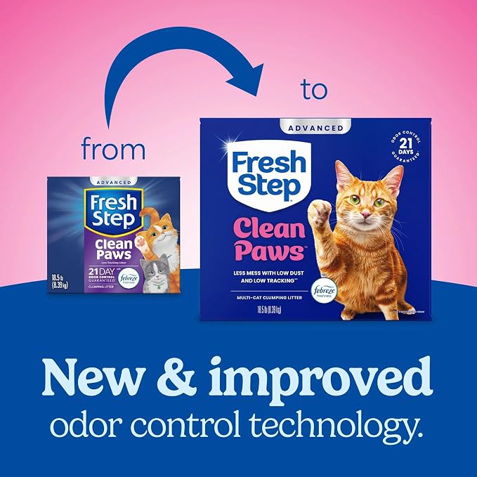 Fresh Step Advanced Clean Paws Multi Cat Clumping Cat Litter, 18.5 lb, 2 Pk | Low Tracking Granules for Less Mess, Scented with Febreze Freshness, Low Dust, Compatible with Most Auto Litter Boxes