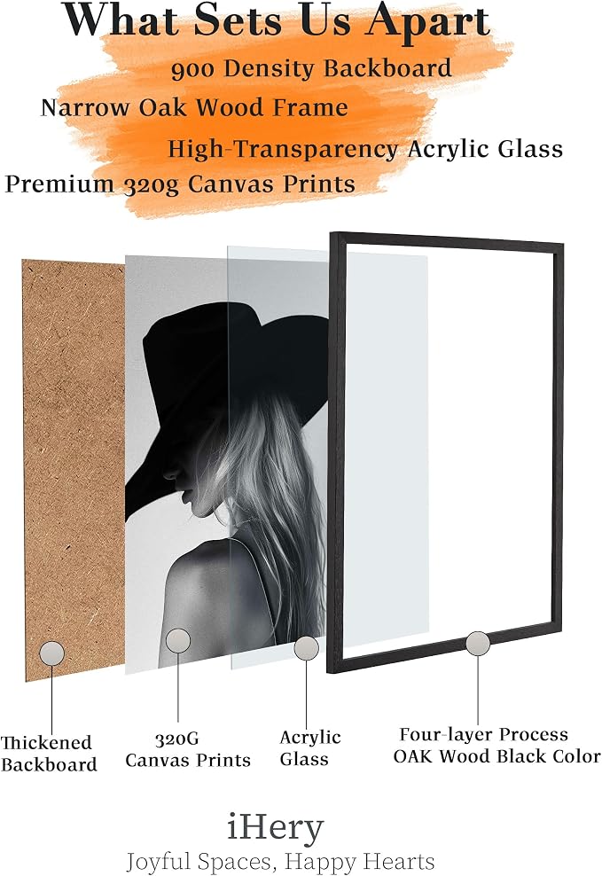 iHery 8x10in Cowgirl Framed Black and White Western Wall Art | Premium Black OAK Wood Frame with Canvas Print, Western Fashion Decor for Bedroom, Living Room Bathroom Girl Dorm, 1Pack