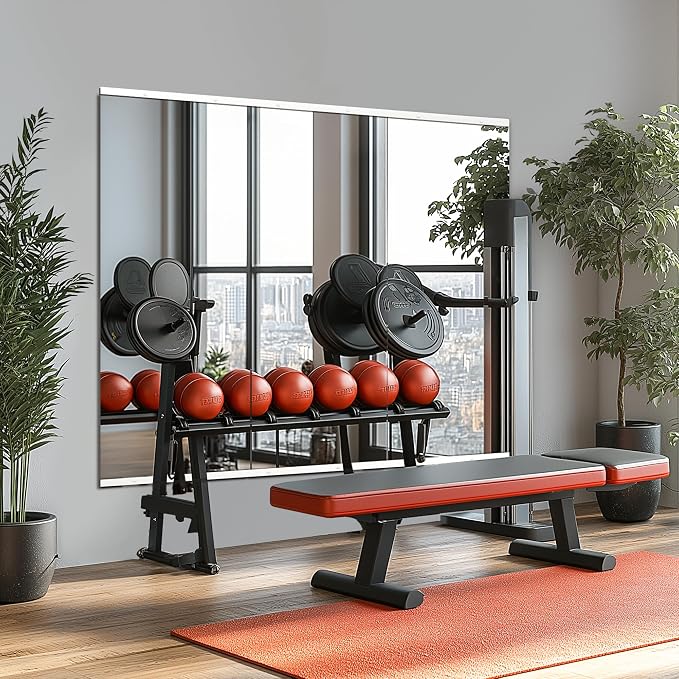 Home Gym Mirror for Wall, 48x24x3PCS Frameless Full Length Mirror, Silver | HD Shatterproof Glass, Easy Wall Mount, Large Body Mirrors for Home Gym, Workout, Bedroom, Garage