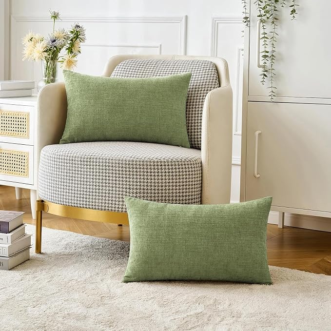 MIULEE Soft Chenille Lumbar Throw Pillow Covers Sage Green 12x24 Pack of 2 | Modern Home Decor, Classic Decorative Pillows, Solid Dyed Cases, Boho Couch Cushion Covers for Sofa Bed Living Room