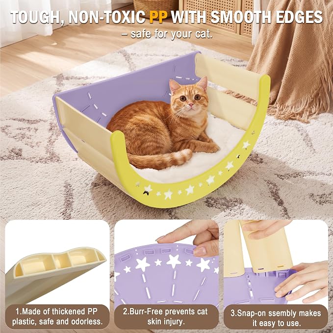 Cat Scratcher Bed, 3 in 1 Design-Bed, Scratcher, Hideaway Cave | with Elevated Sisal Pad & Reversible Fleece Mat,Sturdy HDPE Lounge for Indoor Cats, Tool-Free 30s Assembly, Supports 30 lbs