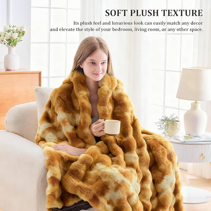 Faux Fur Twin Blanket for Couch, 1000 GSM Cozy Fuzzy Fluffy Soft Plush Thick Bubble Sherpa Blanket for Sofa Bedroom Living Room, Mothers Day Birthday Gifts for Women Home Decor