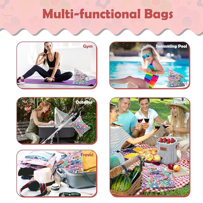 ALVA ALVABABY 3pcs Cloth Diaper Wet Dry Bags Waterproof Reusable with Two Zippered Pockets Travel Beach Pool Daycare Soiled Baby Items Yoga Gym Bag for Swimsuits or Wet Clothes 3L-ZM18A