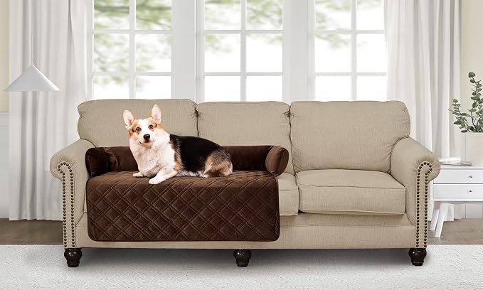 Brilliant Sunshine Chocolate Velvet Dog Sofa Slipcover, Large | Calming Pet Couch Bed with Removable & Washable Cover, Funiture Protector & Bed Mat for Dogs, Pets, Cats, 42"×32"×8"