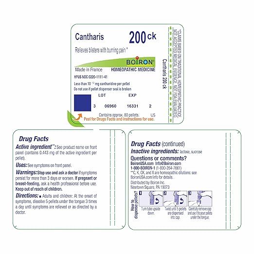 Boiron Cantharis 200Ck Homeopathic Medicine for Blisters with Burning Pain - 80 Pellets