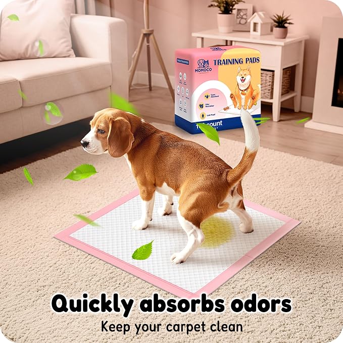 MoMoCo 23x23 Pink Puppy Pads 100ct, 6-Layer Dog Pee Pads for Small Dogs