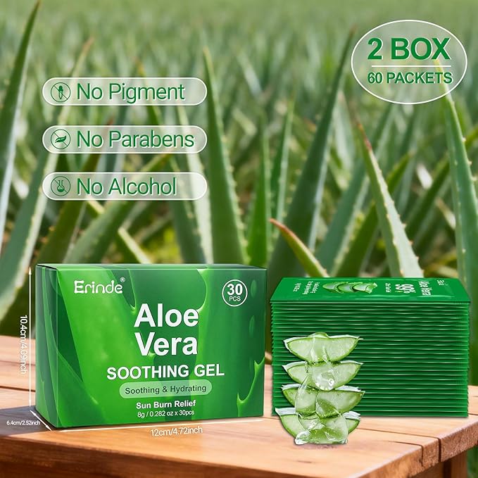 Erinde 60 Pack Aloe Vera Gel for Face, Hair & Body, 99% Pure Aloe Vera Gel for Sunburn Relief, After Sun Skin Care Relief, Skin Care Bulk Soothing Hydrating Aloe Gel for All Skin Types