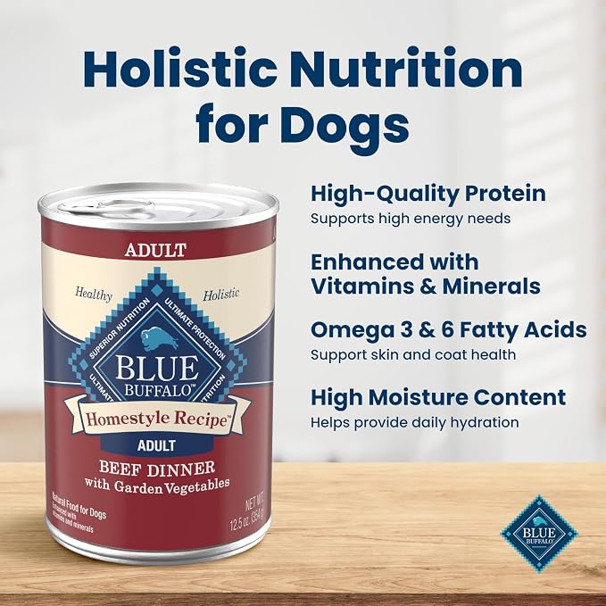 Blue Buffalo Homestyle Recipe Beef Adult Wet Dog Food, 12.5 oz, 3 ct | Beef Dinner with Garden Vegetables, No Chicken By-Product, Corn, Wheat, or Soy