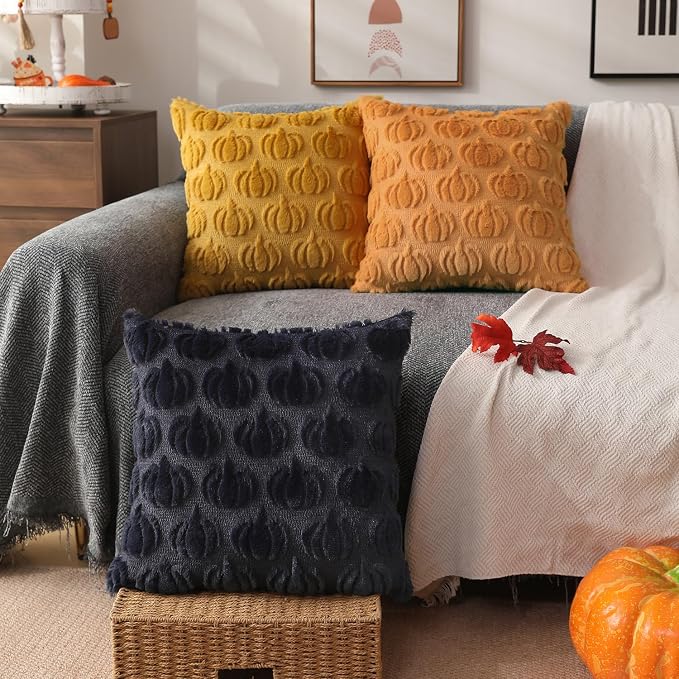 DFXSZ Fall Pillow Covers 12x20 2Pcs Light Orange Pumpkin Fall Decorations | Fall decor Set of 2 Throw Pillow Cases Soft Plush Faux Fur Wool Couch Cushion for Chair Sofa Bedroom Living Room Home Decor