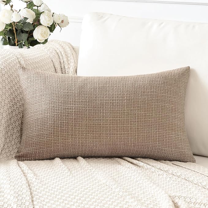 OTOSTAR Linen Throw Pillow Cover Set of 1 Decorative Lumbar Pillowcases Cushion Covers 16x24 Inch for Home Decor Sofa Bedroom Car 40 x 60CM Light Coffee