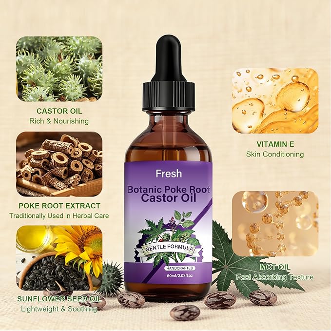 Poke Root and Castor Oil – Lightweight Moisturizing Skin Care Oil for Face & Body Use