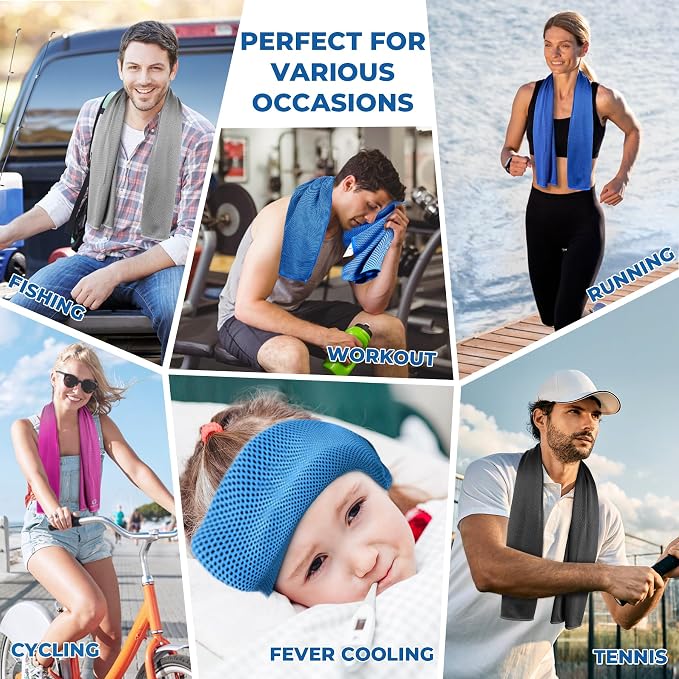Sukeen 10 Pack Cooling Towels (40"x12"), Neck and Face, Microfiber Cool Towel, Soft Breathable Chilly Towel for Yoga, Golf, Gym, Camping, Running, Workout & More Activities