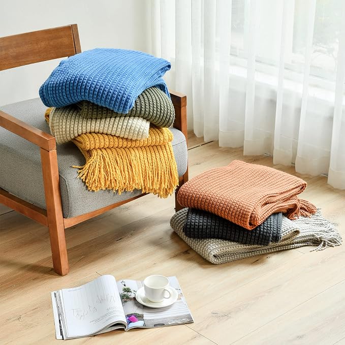 Blagic Knit Throw Blanket for Couch and Bed with Tassels,Camel, 50"x60" | Soft Farmhouse Boho Throw Blanket with Tassels,Decorative for Living Room,Gifts for Adults,All Season Use