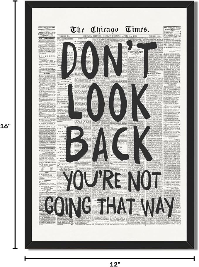 Framed Retro Black and White Newspaper Wall Art Dont Look Back Quote Poster | Trendy Inspirational Wall Decor Positive Motivational Affirmation Canvas Print Preppy Aesthetic Men Bedroom Artwork 12x16inch