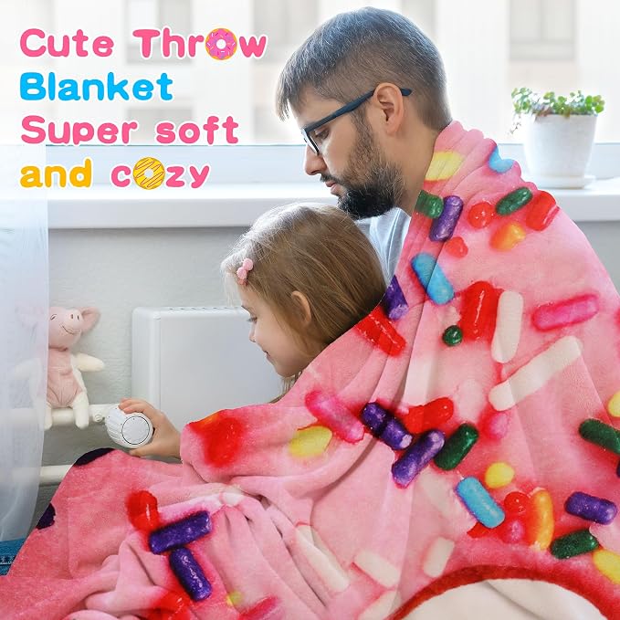 SeaRoomy 71 in Donut Blanket, Novelty Funny Food Blanket, Double Sided | White Elephant Gifts, Gag Gifts For Teen Boys & Girls, Novelty Christmas Birthday Presents, Double Sided, Soft Flannel