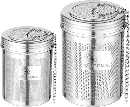 2 Pack Tea Infuser,Extra Fine Mesh Holes Tea Ball Strainers with Threaded Connection,304 Stainless Steel Cooking Filters,Easier to Brew Loose Leaf Tea, Spices,Seasonings,Soup Etc (1M + 1L)