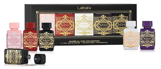 Lattafa Bade'e Al Oud Collection – 5 × 5 ml Eau de Parfum Gift Set for Unisex (Honor & Glory + Sublime + Amethyst + Oud for Glory + Noble Blush)
