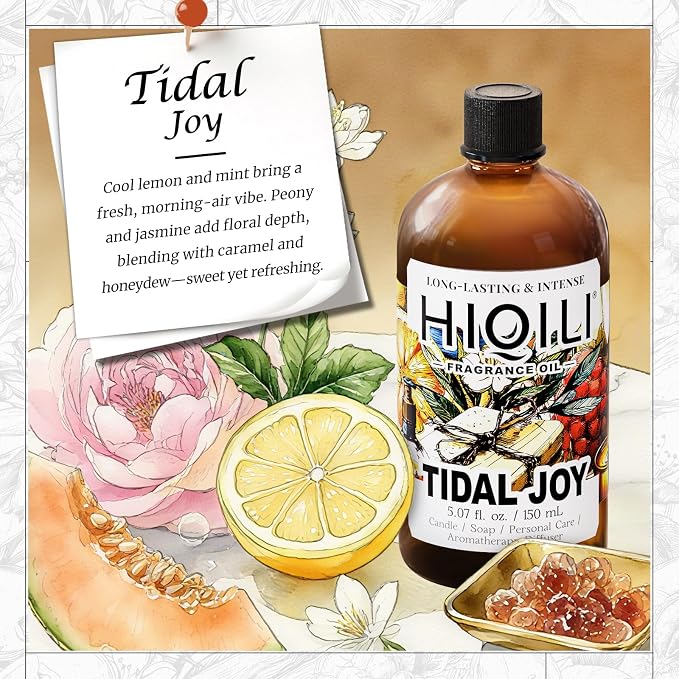 HIQILI Tidal Joy Fragrance Oil for Diffuser,Soap,Perfume,Candle Making | Undiluted Oil for Aroma Diffuser&Handmade Fragrance Craft,Brown Sugar & Lemon Scents, Long Lasting Scent-150mL/5.07 fl.oz