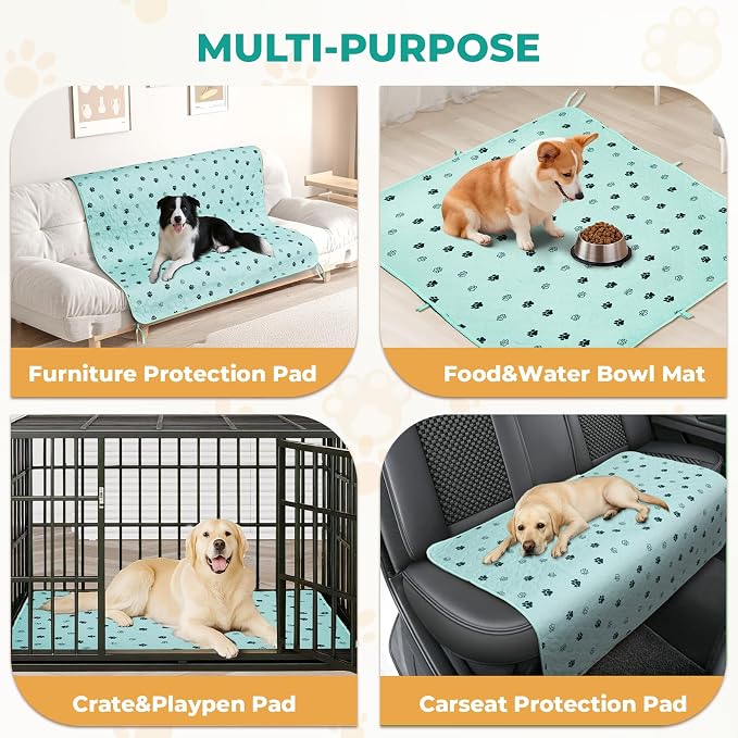 Fostanfly Washable Pee Pads for Dogs, Leak-Proof, 36"x48"-2 Pack, Green | Ultra-Absorbent, Waterproof, Non-Slip, Large Reusable Pee Pads for Puppy Potty Training, Crate and Playpen with 8 Tie Straps