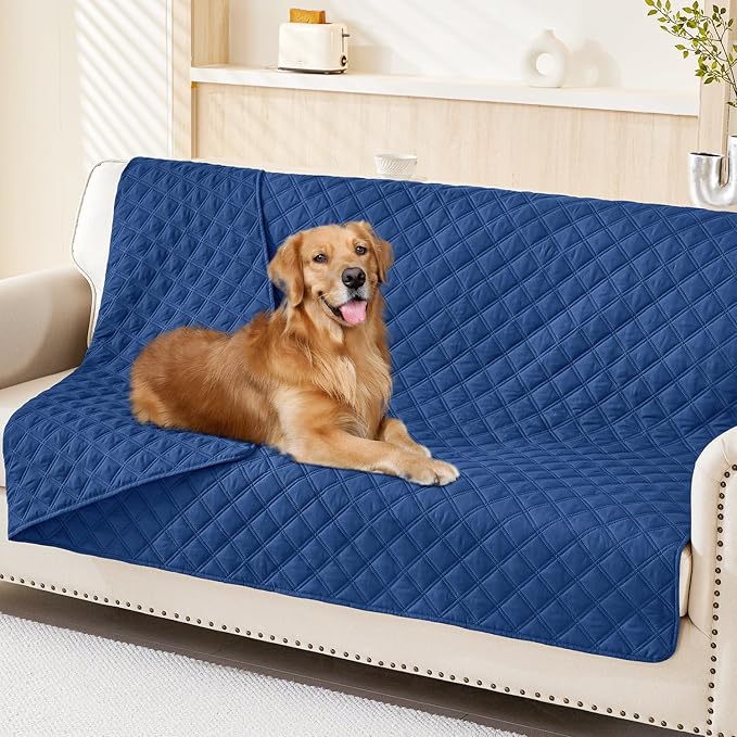 Smiry Waterproof Reversible Pet Couch Covers for Dogs | Pet Friendly, Soft Fabric, Washable Sofa Furniture Protector for Dogs Cat Kids, Checkered (52"x82", Navy/Navy)