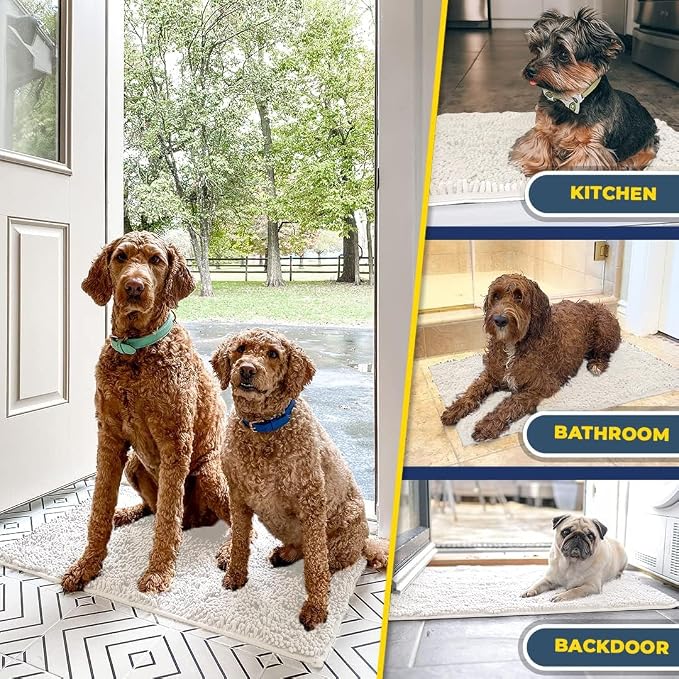Muddy Mat® | Super Water Absorbent Door Mat Indoor, Microfiber Quick Dry Chenille Entryway Rug, Slip Resistant Front Door Mat, Indoor Mats for Entryway, Machine Washable Pet Rug, White 36"x60"