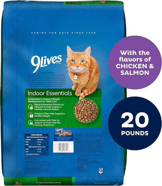 9Lives Indoor Complete Dry Cat Food, 20 lb. Bag