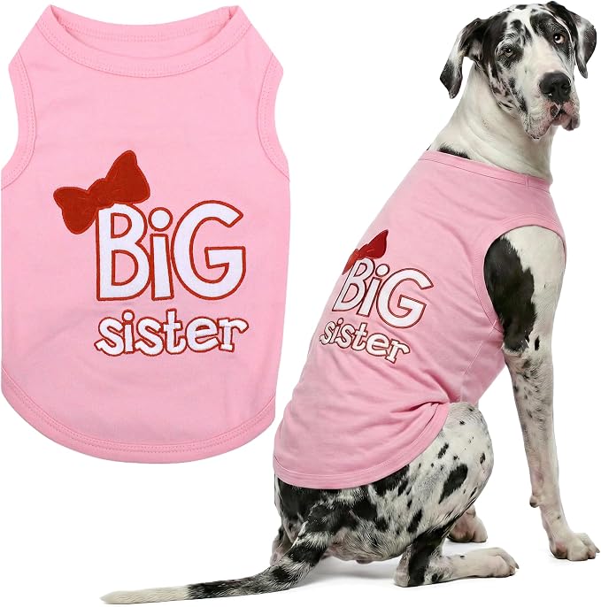 Parisian Pet Dog Shirt – 100% Cotton Shirts for Large Dogs – Pink Sleeveless Pet Clothes – Lightweight and Breathable Dog Apparel – Girl Big Sister Dogs Clothes - Stretchy Pet T Shirts