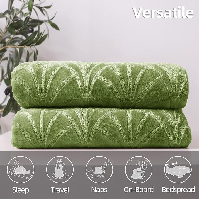 Whale Flotilla Soft Flannel Fleece Bed Blanket Queen Size, Olive Green | Cozy Lightweight Breathable Coverlet, Plush Fluffy Bedspread, Vintage Pattern Decorative Blanket for Bed, All Season, 90"x90"