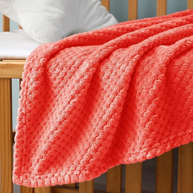 Exclusivo Mezcla Waffle Fleece Throw Blanket for Couch, Orange | Lightweight Soft Blanket for Sofa, Bed, Living Room, Plush Fluffy Throw for Home Decor, Travel, All Season, 40x50 Inches