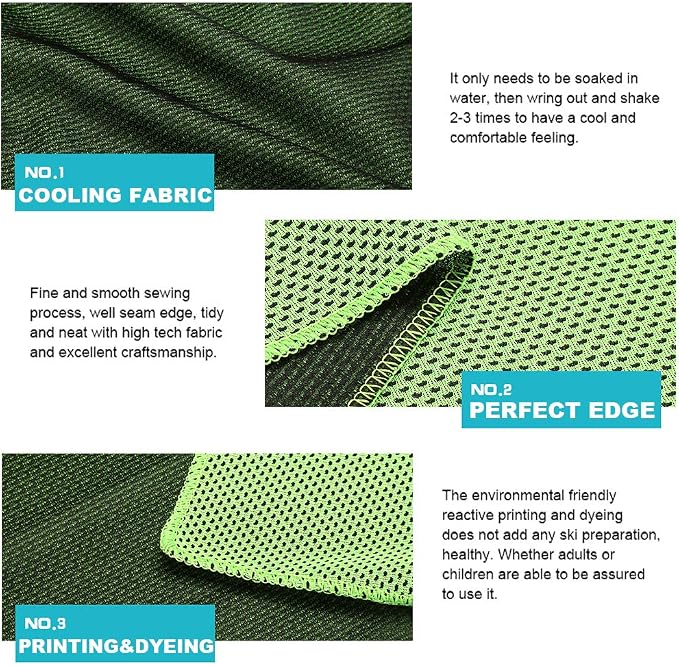 10 Pack Cooling Towels Bulk Microfiber Ice Towel Quick Dry Breathable Chilly Sweat Towel Stay Cool Towel for Neck Face Yoga Gym Workout Running Pilates Beach with Carabin Bag, 40x12'', Green
