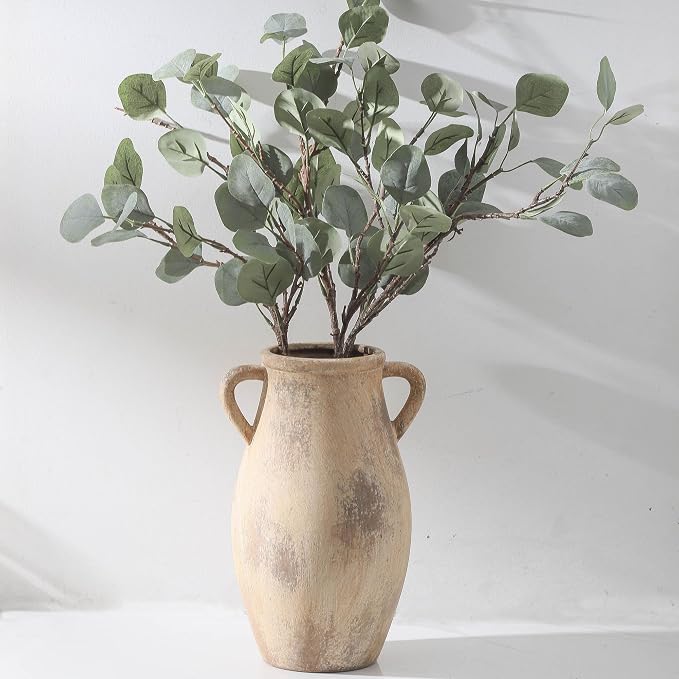 Large Ceramic Vase, 11.3 Inch Tall Farmhouse Vase with 2 Handles | Terracotta Decorative Vase Brings Rustic Charm to Living Room, Entryway, Table Decor and Home Decor, Perfect for Flowers