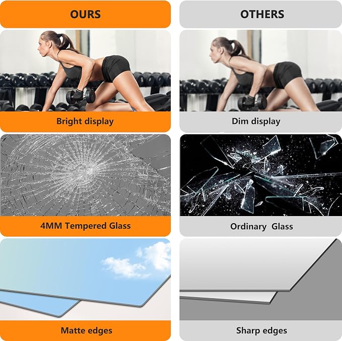 Home Gym Mirror for Wall, 48x28x2PCS Frameless Full Length Mirror, Silver | HD Shatterproof Glass, Easy Wall Mount, Large Body Mirrors for Home Gym, Workout, Bedroom, Garage