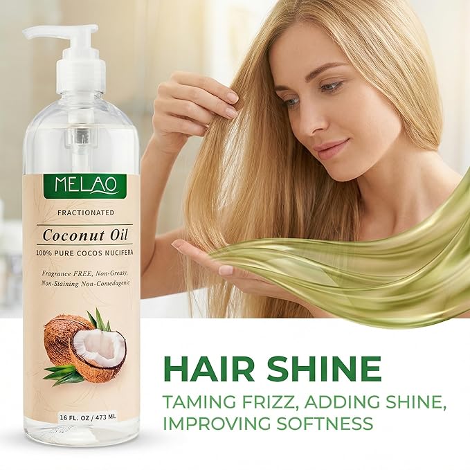 Coconut Oil for Skin Natural Fractionated Coconut Oil Massage Oil for Hair Body Hydrating Non-Greasy Lightweight Fast Absorbing Skin Care for SPA Massage Therapy Dry Skin Relief 473ml/16 fl.oz Elitzia